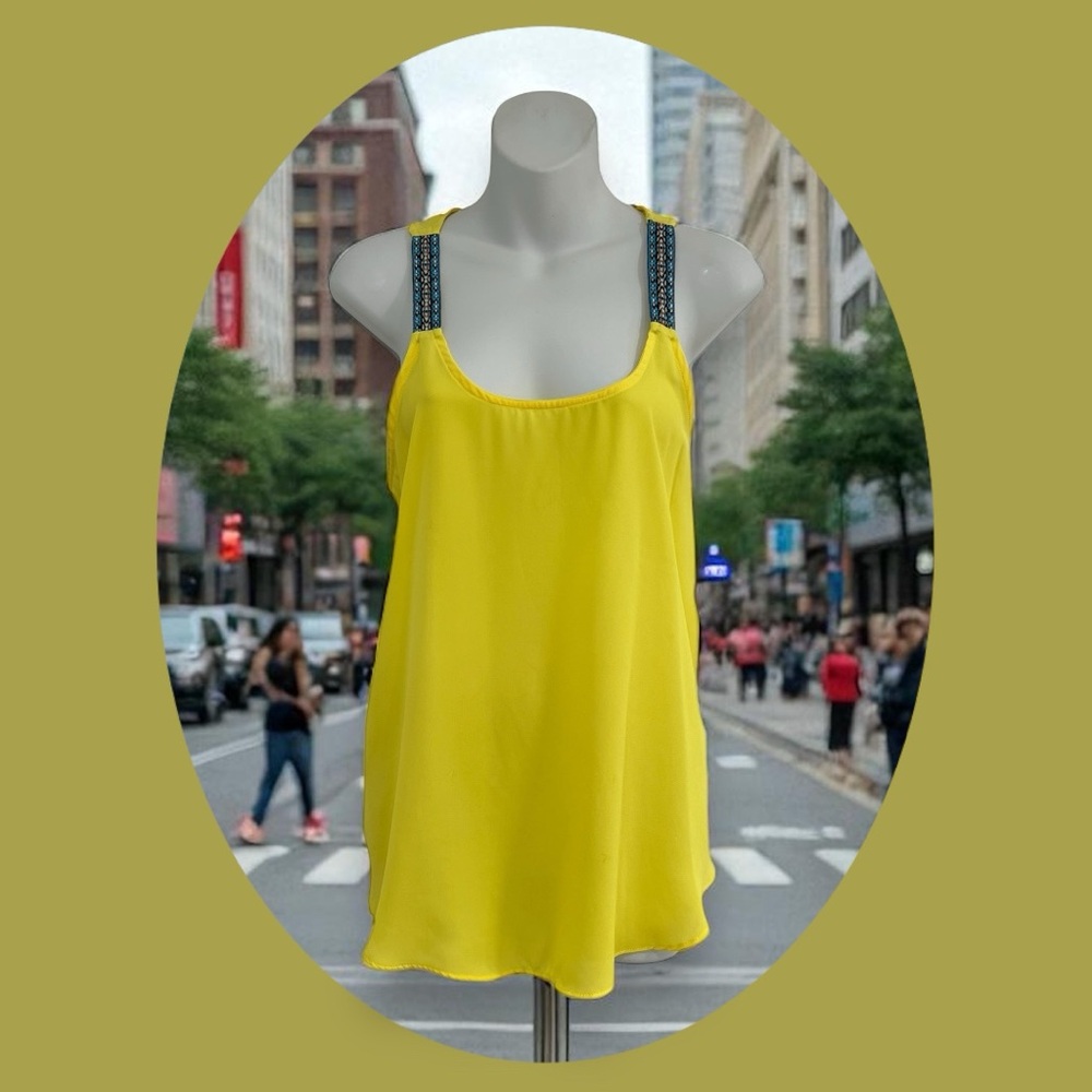 Sunny Yellow Tank Top with Embellished Straps in Size Women’s Large